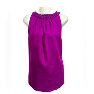 Alexandra Bartlett Womens Purple Linen Sleeveless Top Button Accent Neck Small